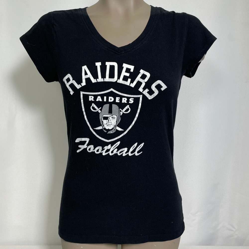 Las Vegas Raiders NFL Football Pro Tag Silver & Black Babe T-Shirt Women's LARGE